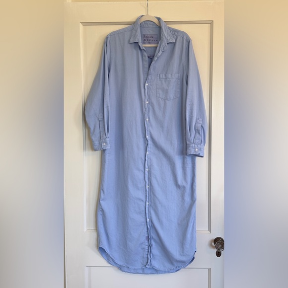 Frank & Eileen Glacier Blue Cotton Tattered Wash Maxi Shirtdress - Large - Picture 2 of 10
